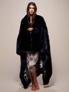 Indigo Fox Luxe Faux Fur Throw Wrapped Around Female Model
