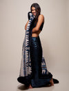 Faux Fur Throw with Indigo Fox Design with Female Model