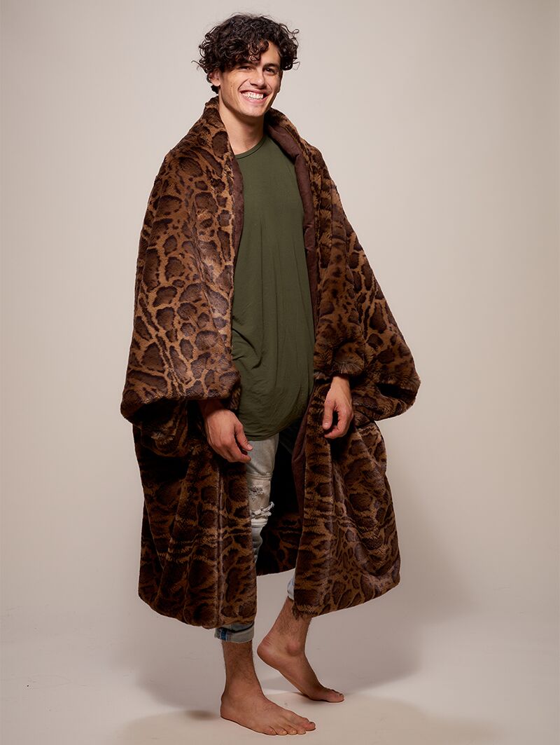 Male Wrapped in Luxury Faux Fur Leopard Throw Blanket