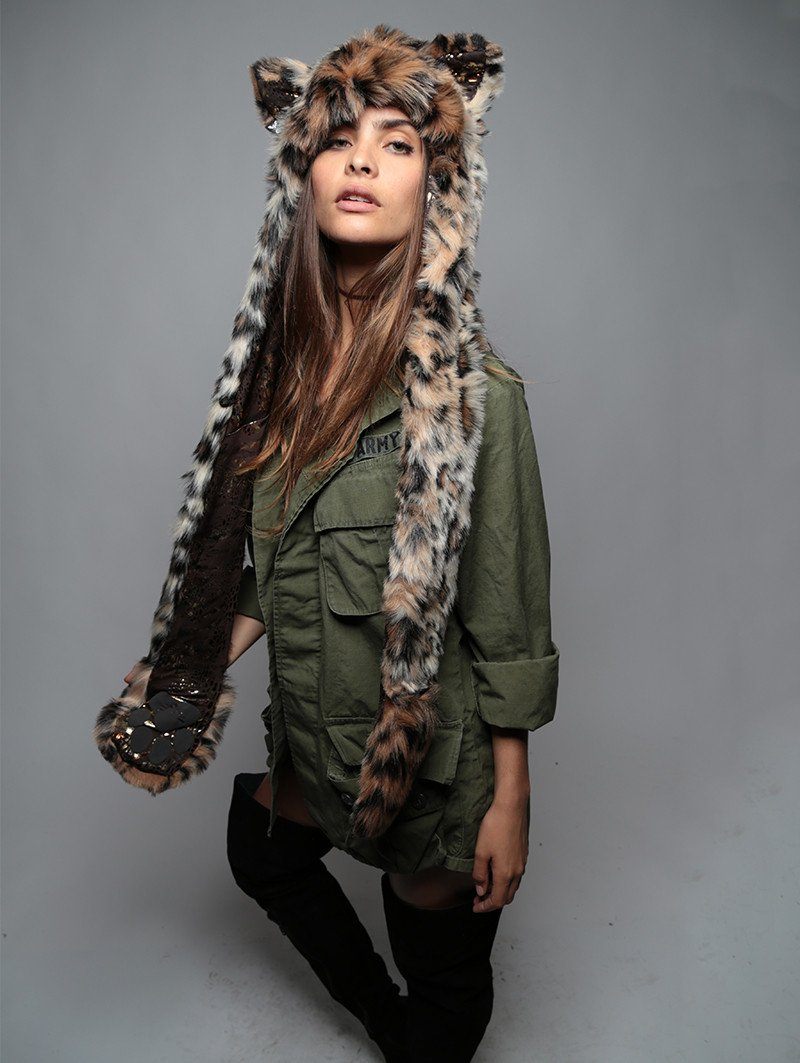 Hooded Faux Fur with Leopard Snakeskin Design