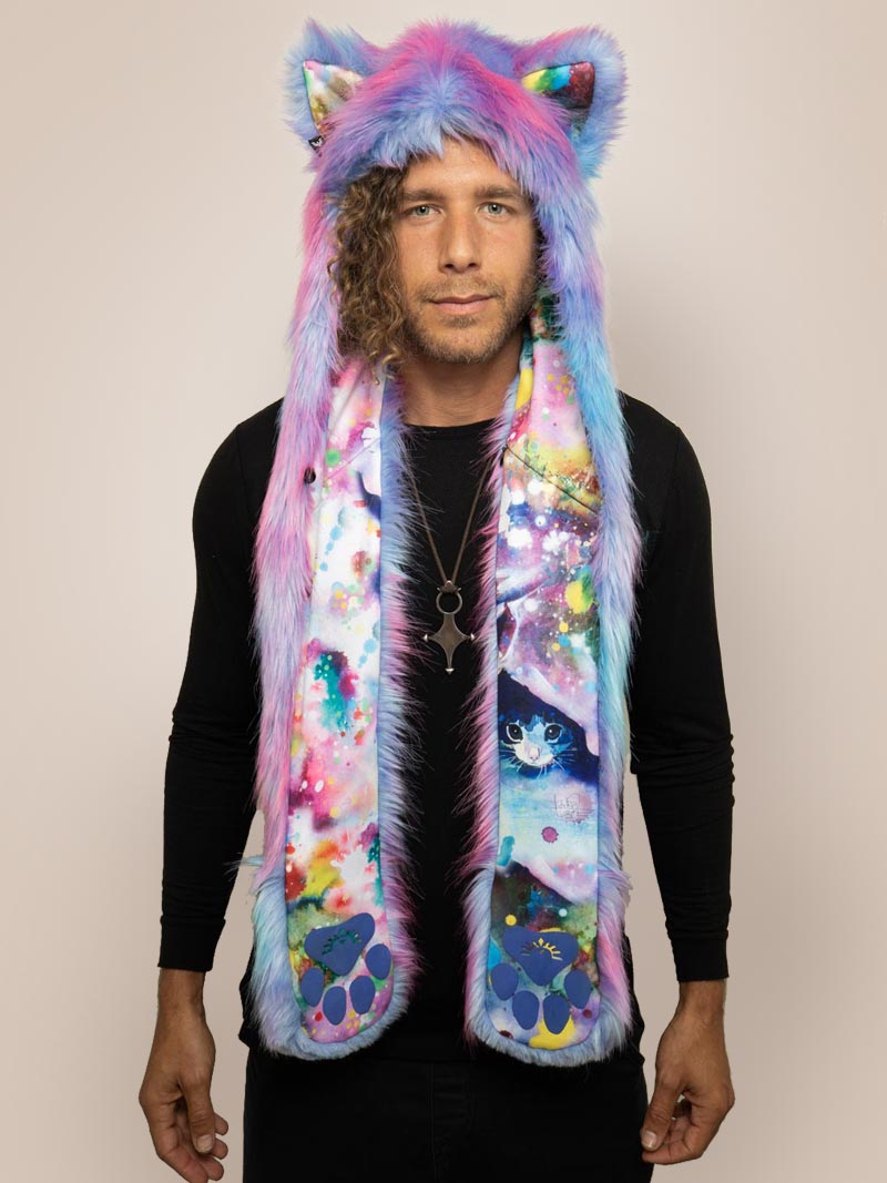 Pink and Blue Colorful Lora Zombie Cotton Candy Kitten SpiritHood on Male Model