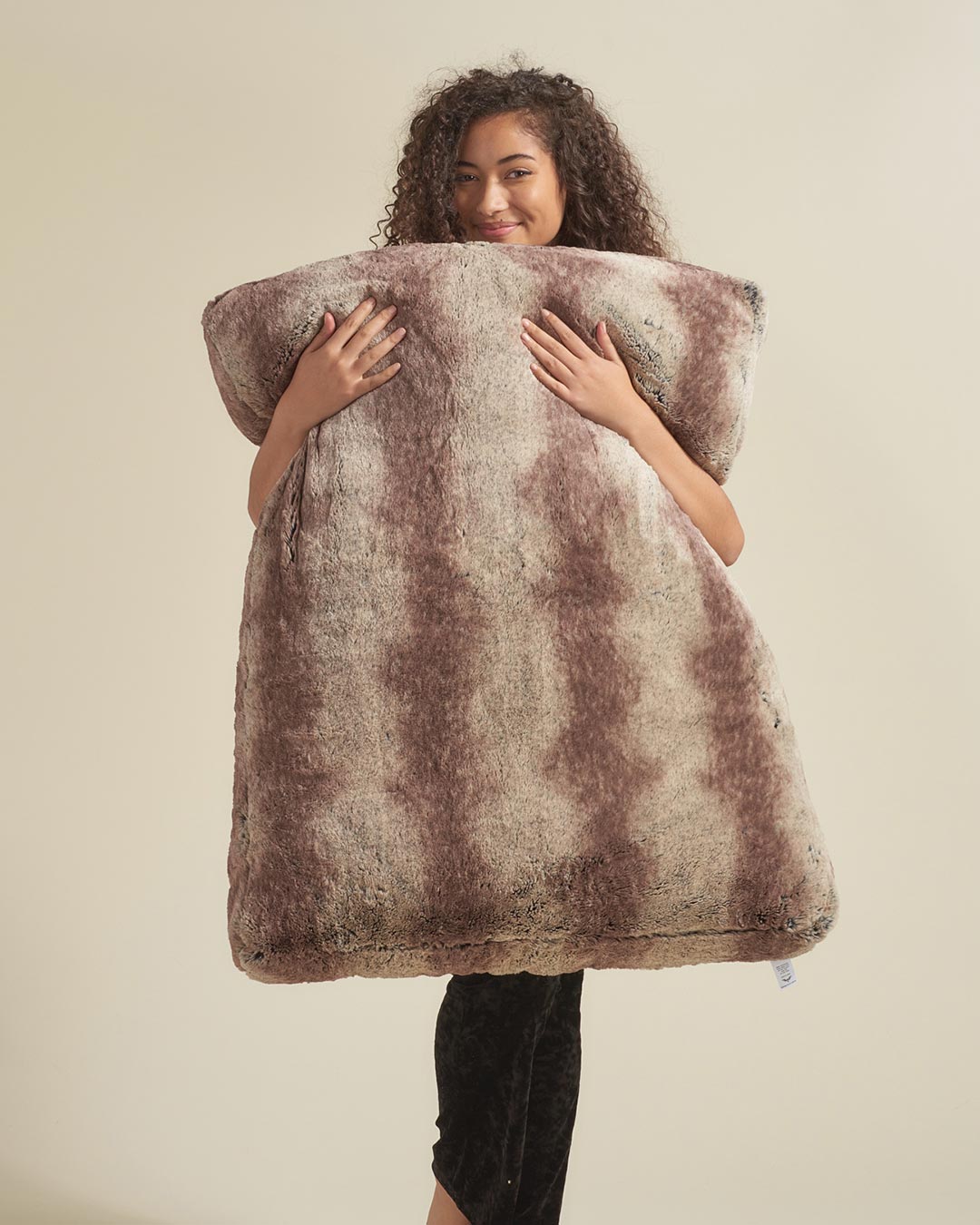 Woman Holding Dire Wolf Ultra Soft Faux Fur Pet Bed