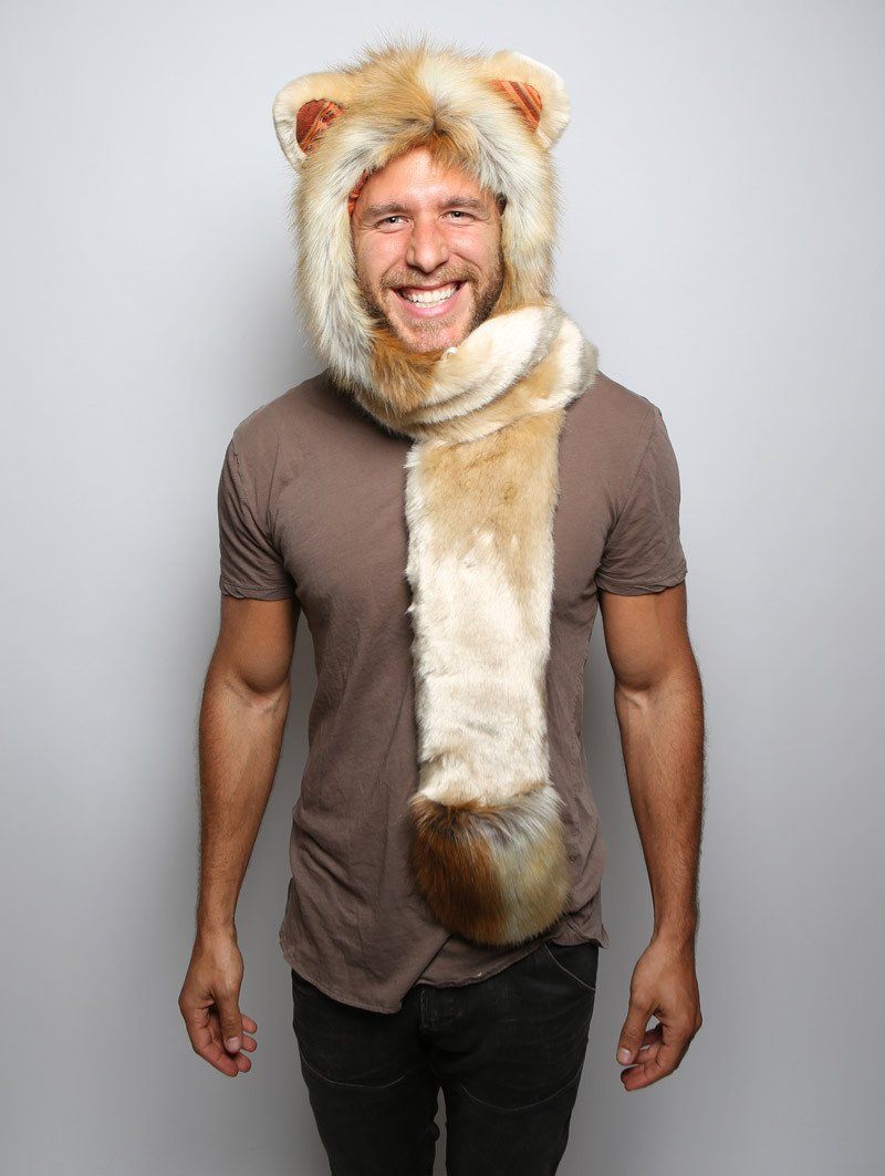 Sunset Lion Hooded Faux Fur