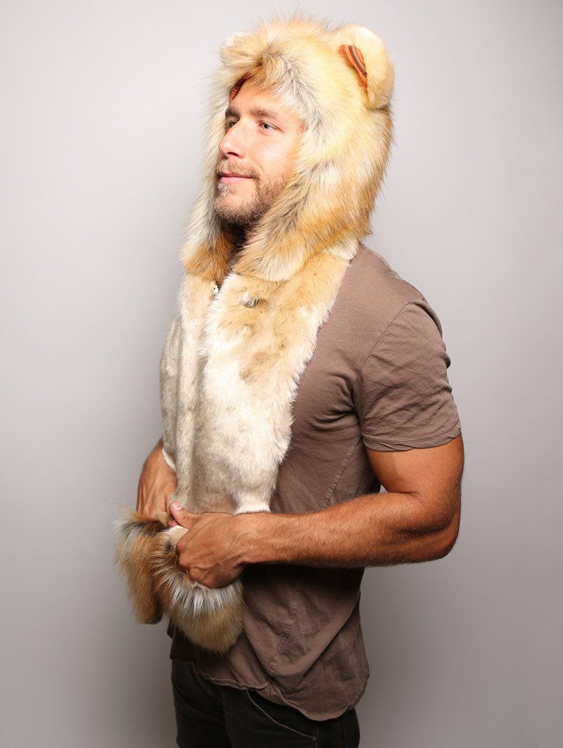 Hooded Faux Fur Sunset Lion Design