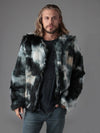 Man wearing Marble Fox Faux Fur Bomber SpiritHood, front view