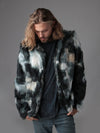 Man wearing Marble Fox Faux Fur Bomber SpiritHood, front view 2