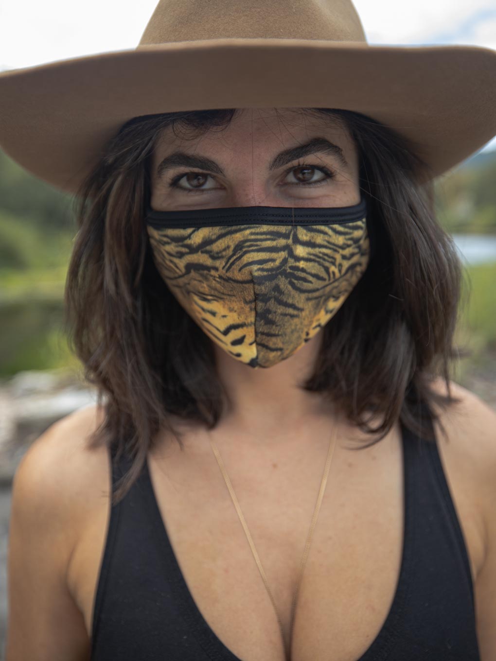 Tiger Design Copper-Threaded Face Mask on Female