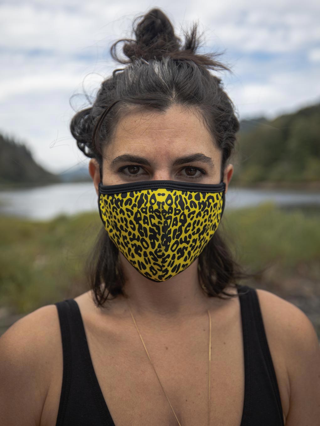 Yellow and Black Neon Yellow Cheetah Copper-Threaded Face Mask