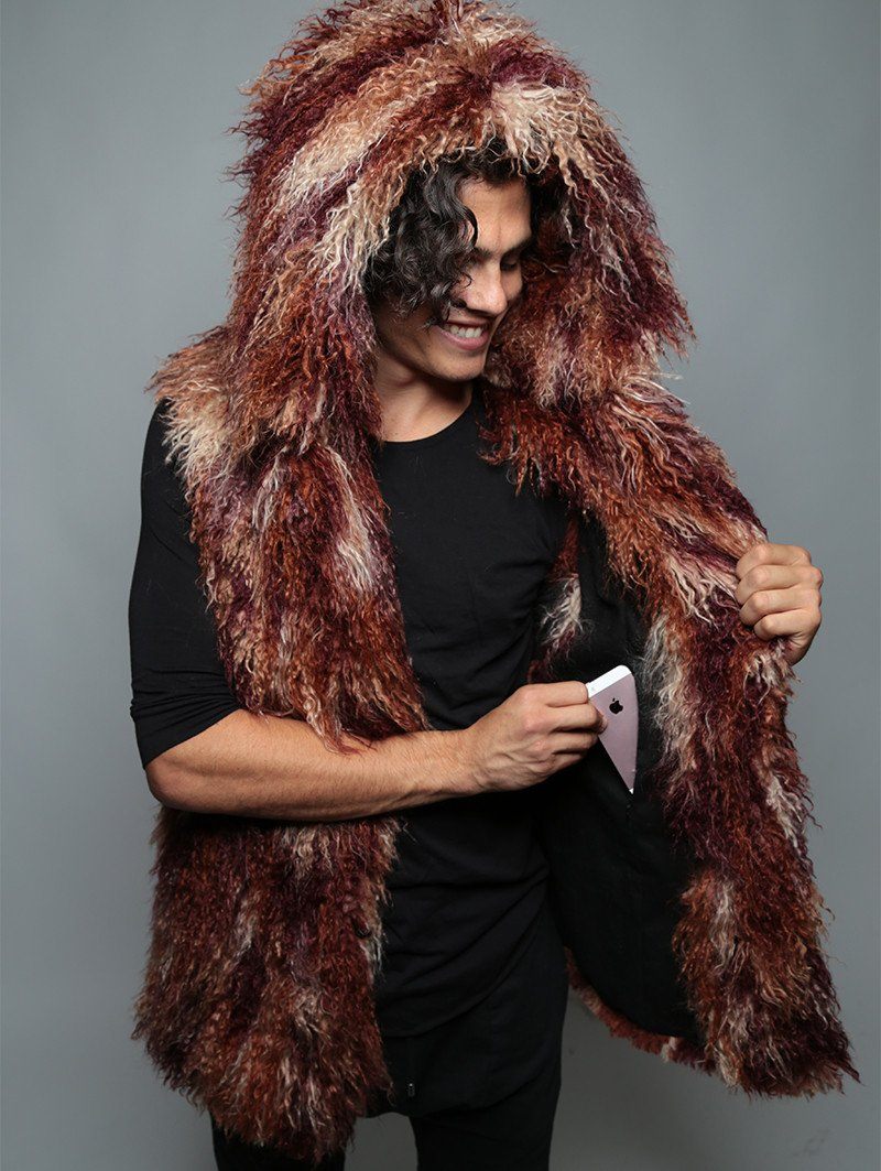 Man wearing Merlot Alpaca Faux Fur Vest