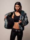 Exterior and Interior View of Marble Fox Faux Fur Bomber SpiritHood 