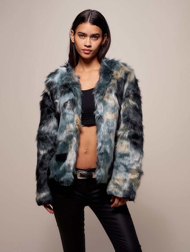 Marble Fox Faux Fur Bomber for Women