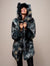 Hooded Faux Fur Coat with Marble Fox Design