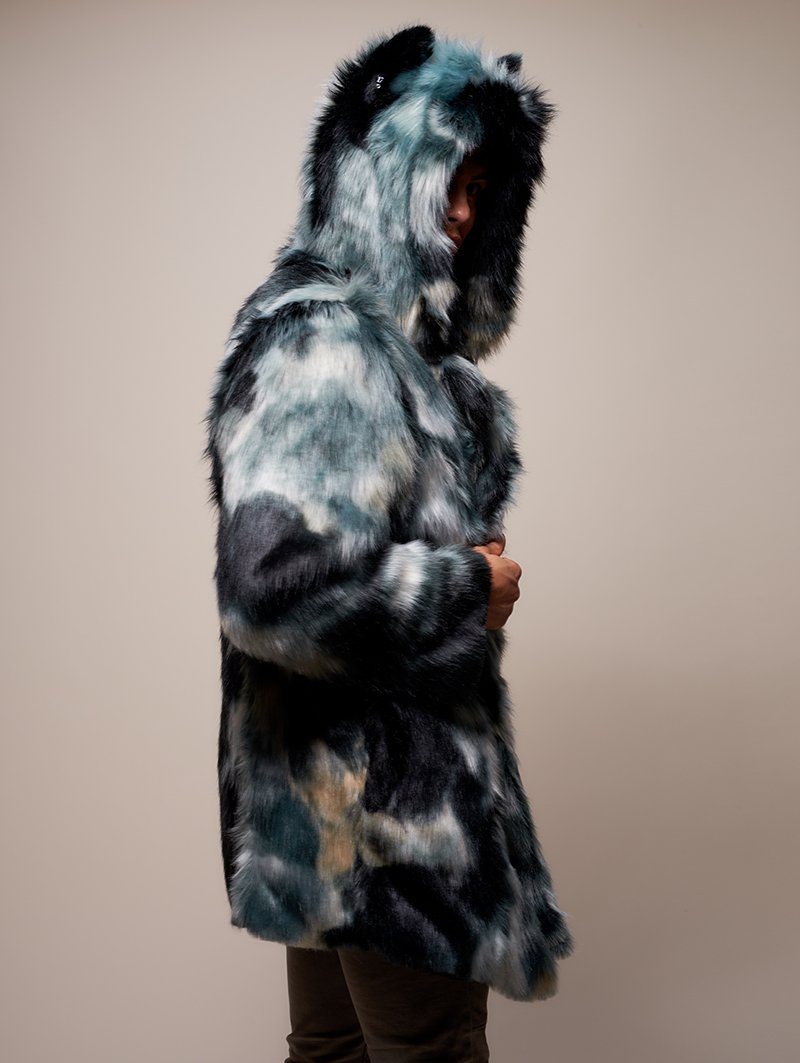 Man wearing Marble Fox Faux Fur Coat, side view 1