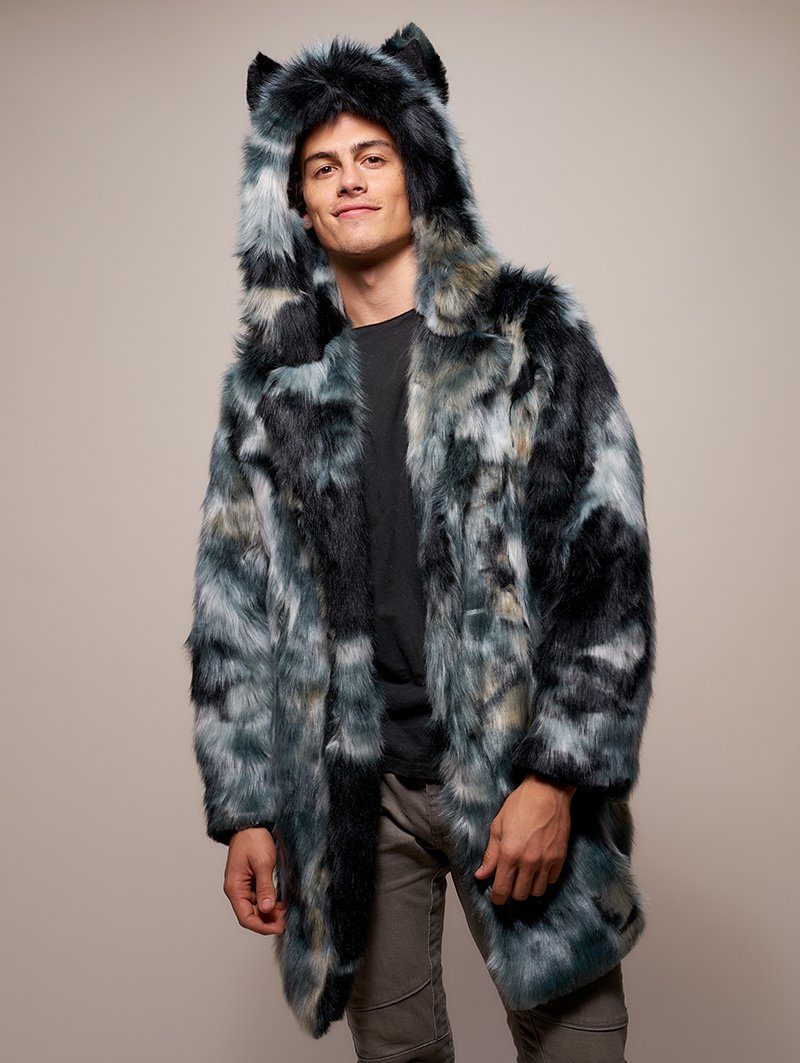 Man wearing Marble Fox Faux Fur Coat, front view 1