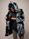 Man wearing Marble Fox Faux Fur Coat, front view