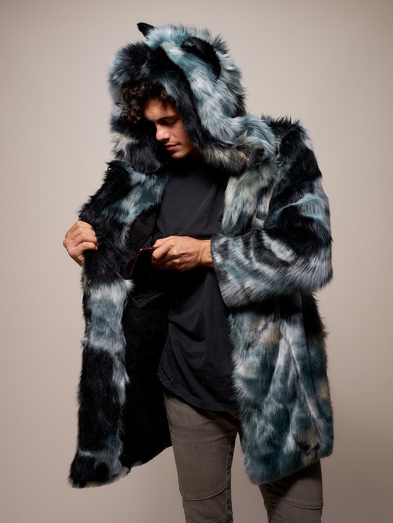 Man wearing Marble Fox Faux Fur Coat, front view