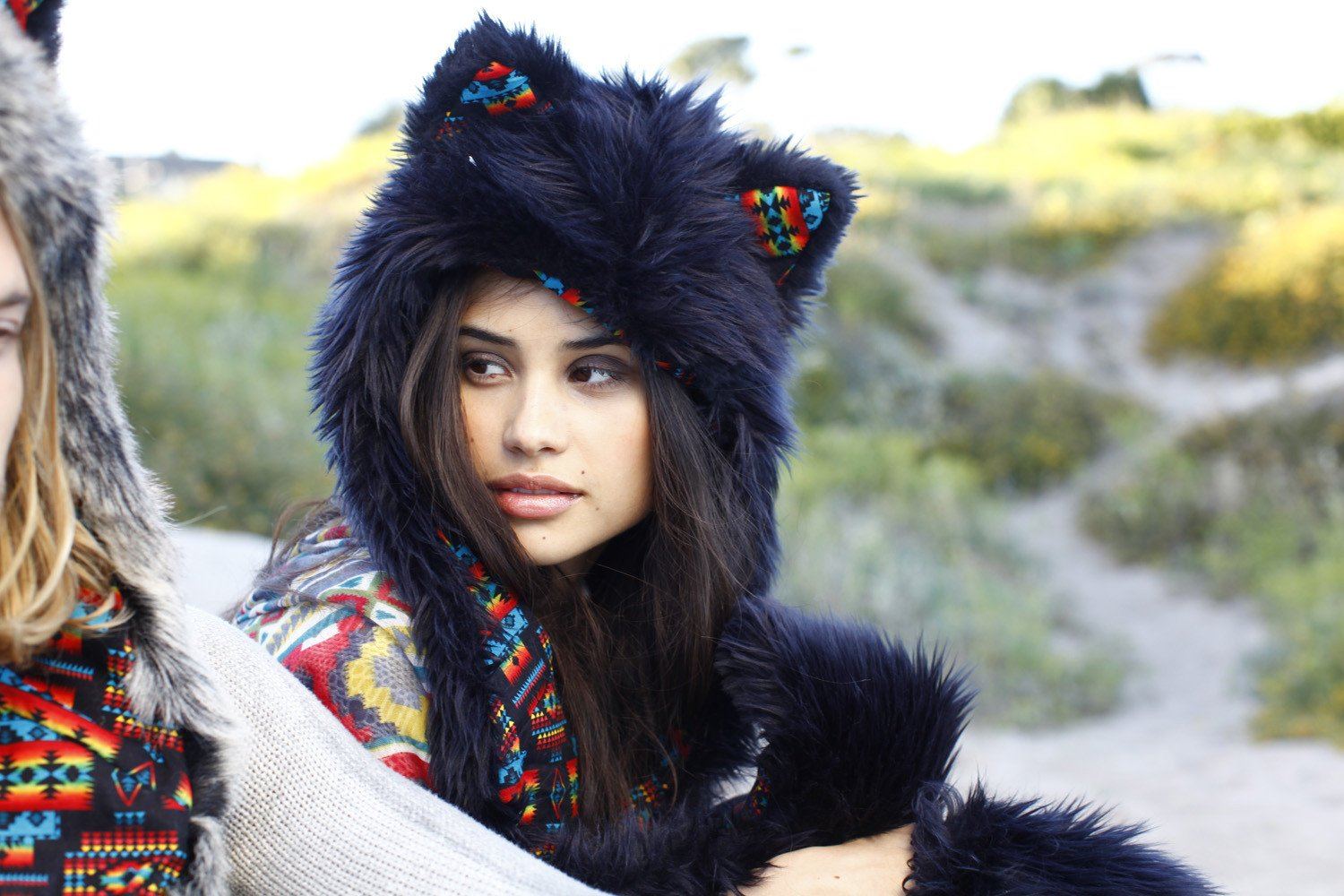 Woman wearing Faux Fur Black Wolf Warrior Collectors Edition SpiritHood