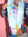 Man wearing faux fur My Little Pony Rainbow Dash SpiritHood, front view 3