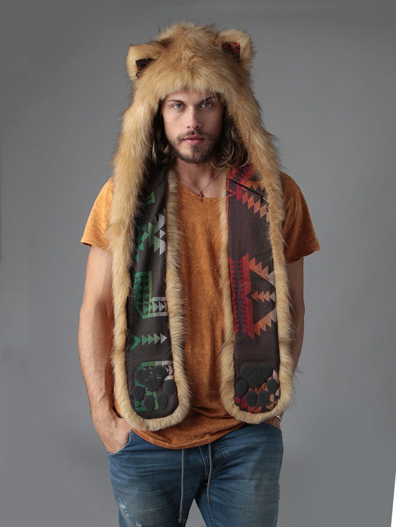 Man wearing faux fur Mountain Lion Collector Edition SpiritHood