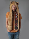 Man wearing faux fur Mountain Lion Collector Edition SpiritHood, front view 2