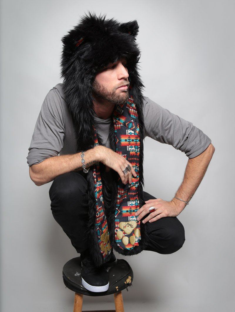 Man wearing faux fur Black Wolf Warrior HB3 SpiritHood