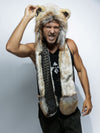 Man wearing faux fur The Noble Lion Collector SpiritHood, front view 3