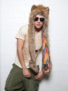 Man wearing faux fur Coyote Sedona SpiritHood, front view 2