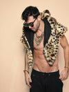 Man wearing SpiritHood Cheetah Faux Fur Shawl, side view 3