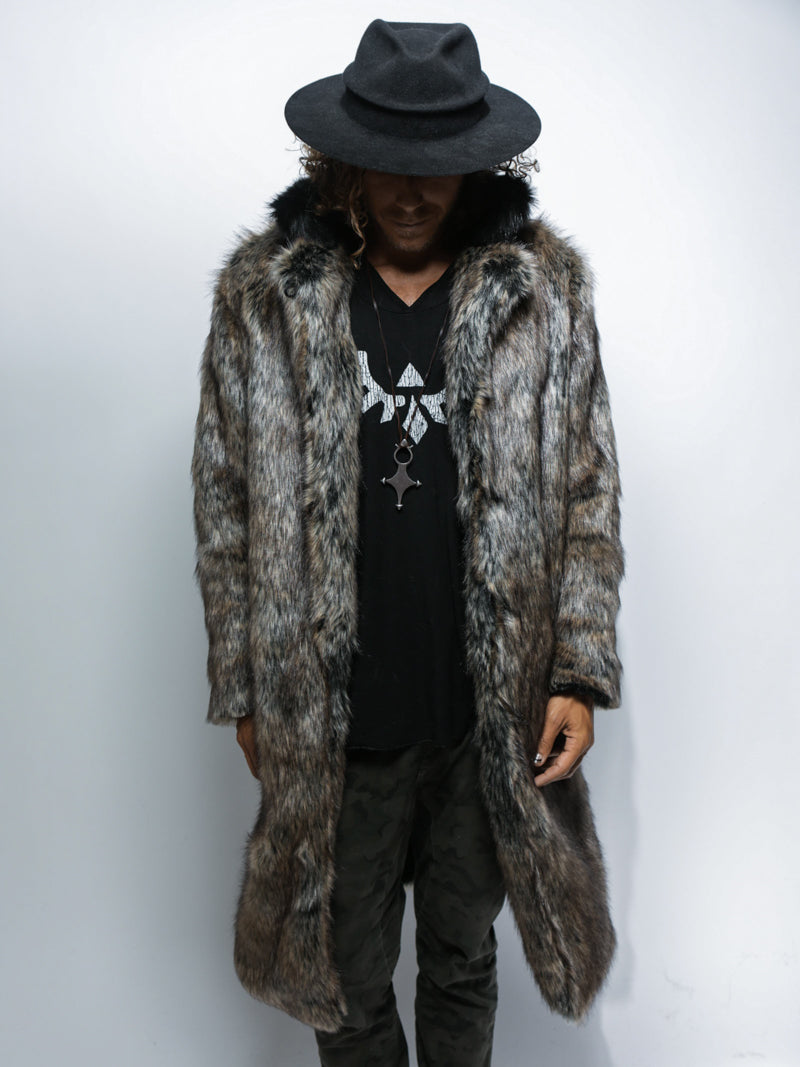 Man wearing Dire Wolf Faux Fur Calf Length Coat