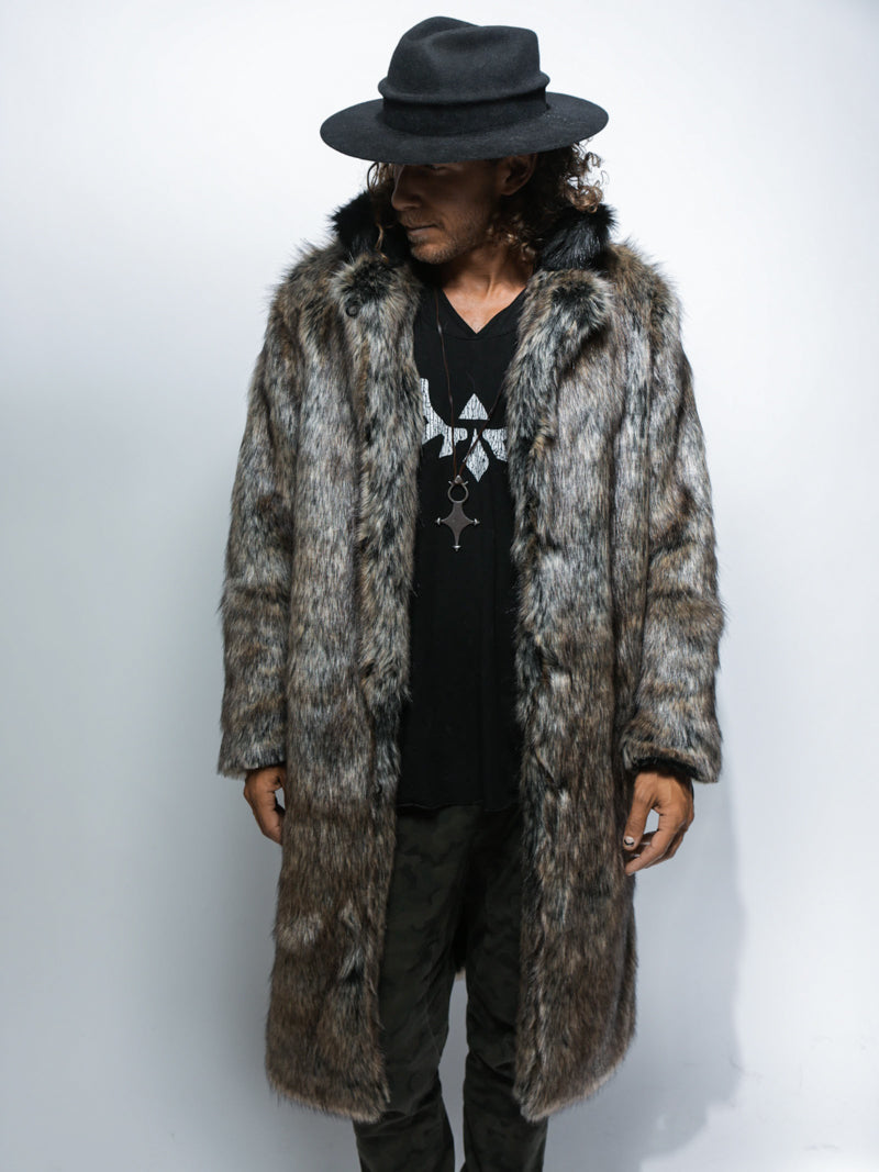 Dire Wolf Faux Fur Calf Length Coat on Man