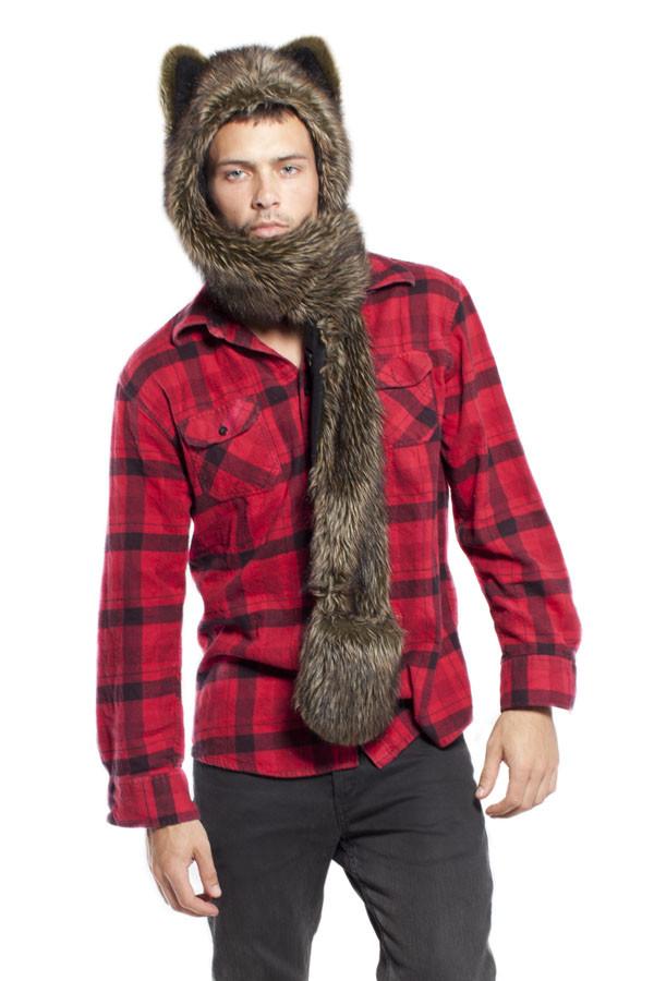 Man wearing faux fur Forest Fox SpiritHood