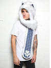 Man wearing faux fur Husky Arrows SpiritHood