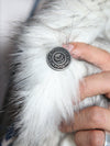 Man wearing faux fur Husky Arrows SpiritHood, front view 1