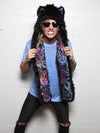 Man wearing FauxEva Funky Black Wolf Faux Fur SpiritHood, front view 3