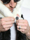 Man wearing faux fur Panda Bear SpiritHood, front view 3