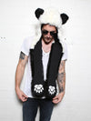 Man wearing faux fur Panda Bear SpiritHood, front view 2