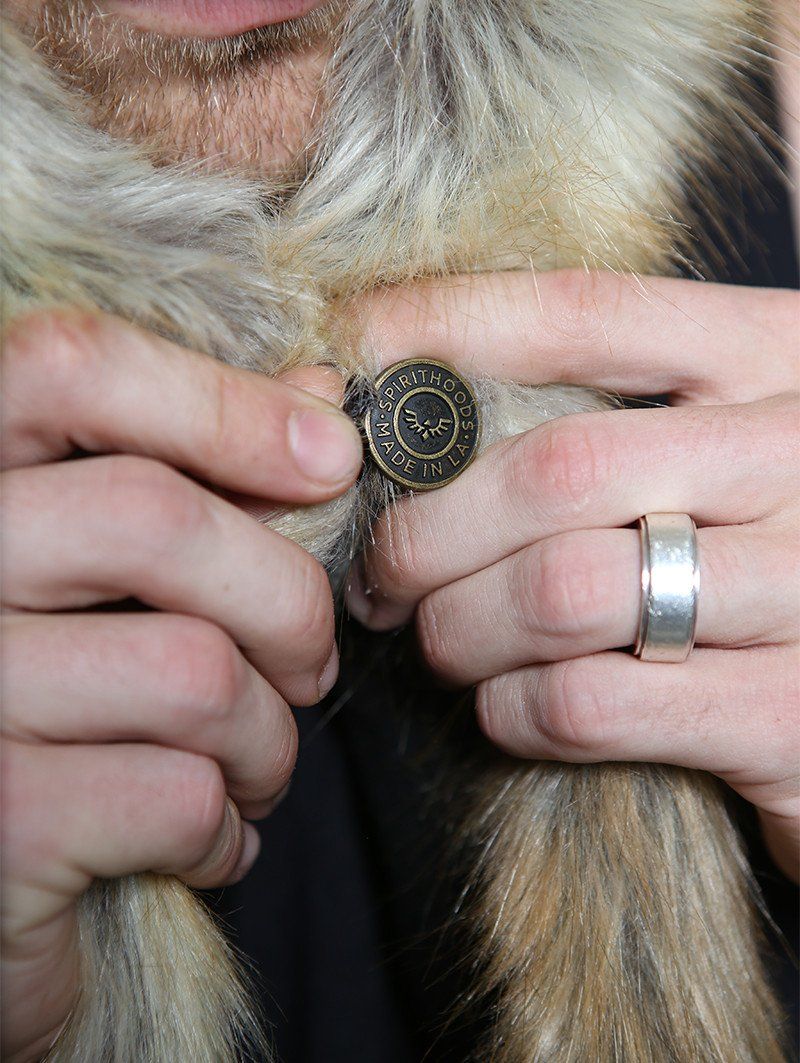 Man wearing faux fur Red Fox HB3 SpiritHood, front view