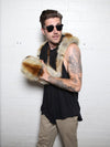 Man wearing Red Fox Faux Fur Hood, side view