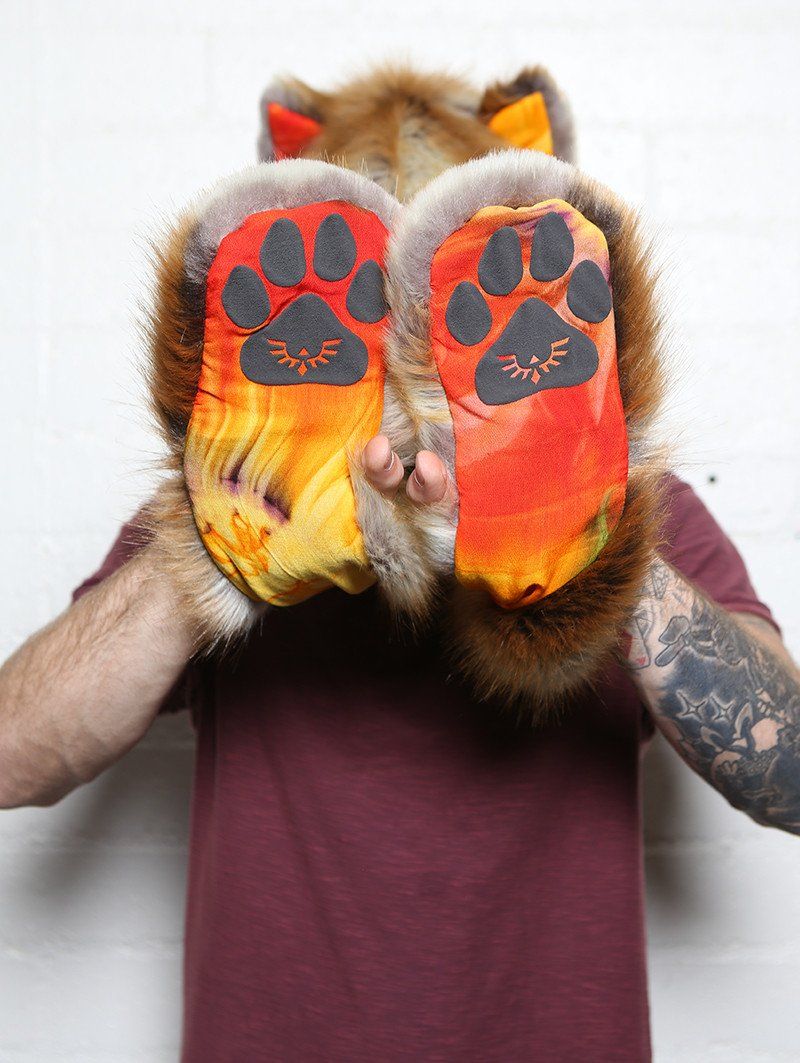Man wearing faux fur Sun Kissed Red Fox Collector SpiritHood, front view 5