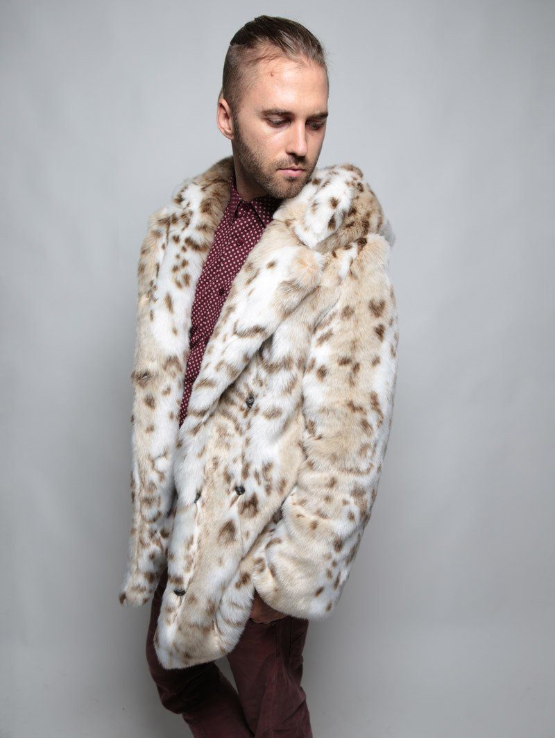 Classic Siberian Snow Leopard Hooded Faux Fur Coat