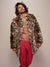 Man wearing Leopard Collared Faux Fur Coat, front view 1