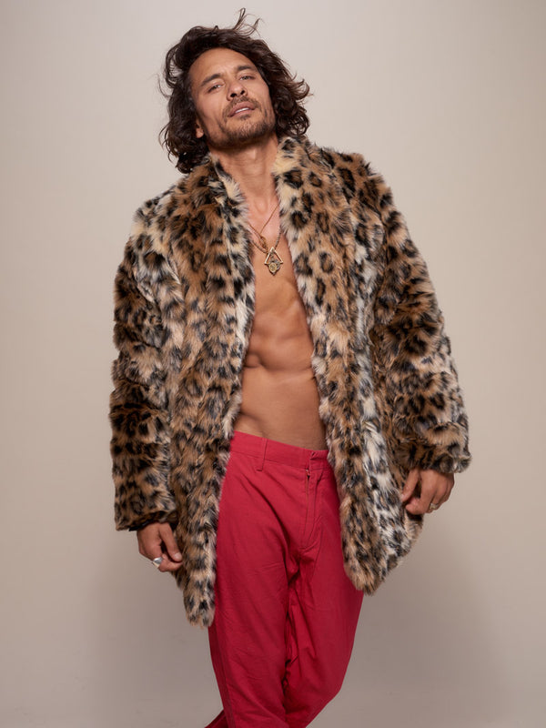Leopard Faux Fur Men's Coat with Collar | SpiritHoods