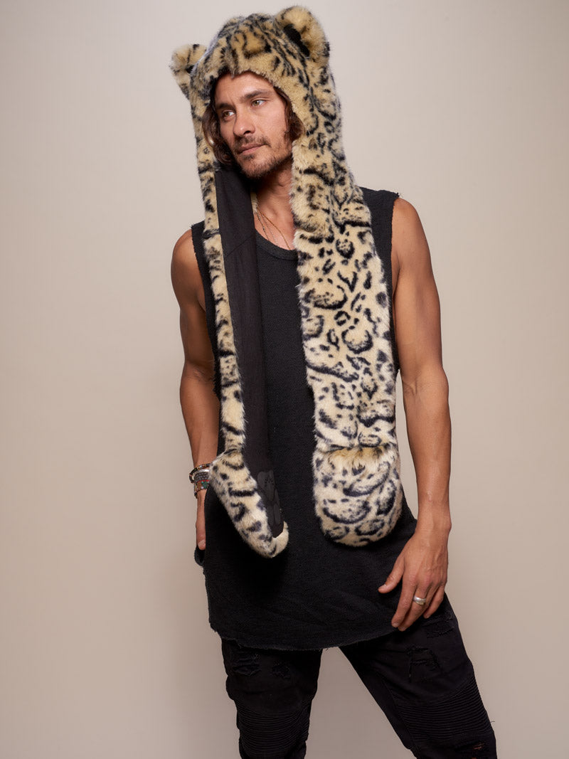 Man wearing faux fur Ocelot Luxe Collector Edition SpiritHood