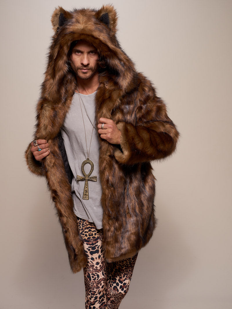 Male Wearing Classic Tawny Wolf Faux Fur SpiritHoods Coat