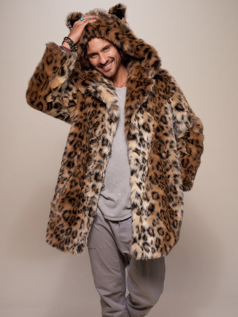 Man wearing Classic Leopard Faux Fur Coat, front view 3
