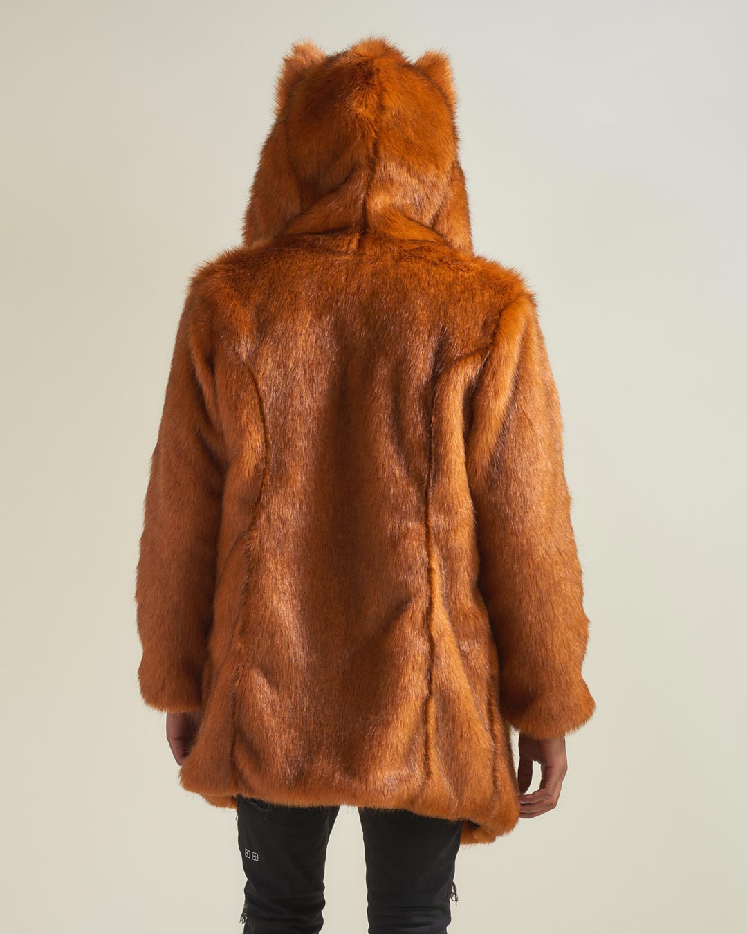 Man wearing Artist Edition VAMP Wolf Faux Fur Coat, back view 1