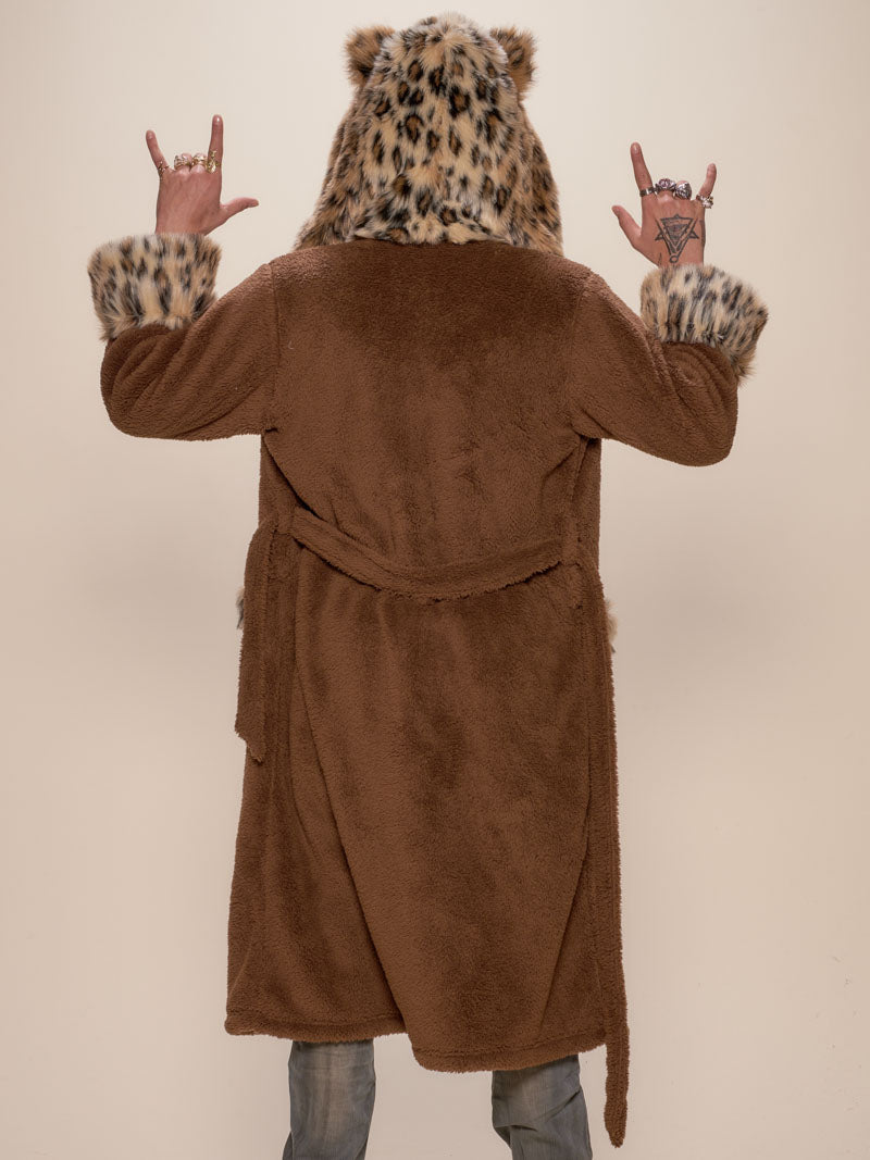 Man wearing Classic Leopard Faux Fur House Robe, back view