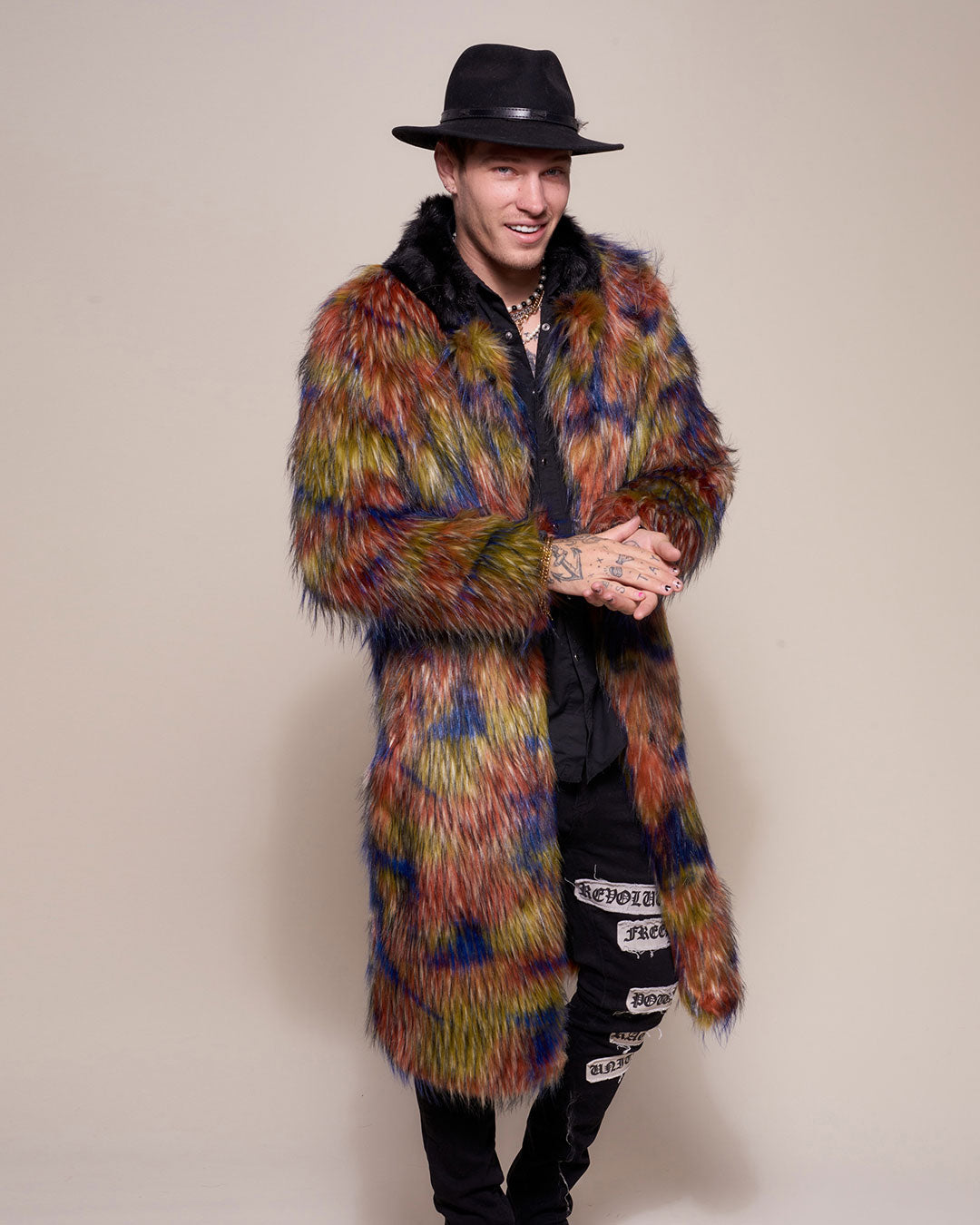 Parrot Faux Fur Coat with Collar on Male