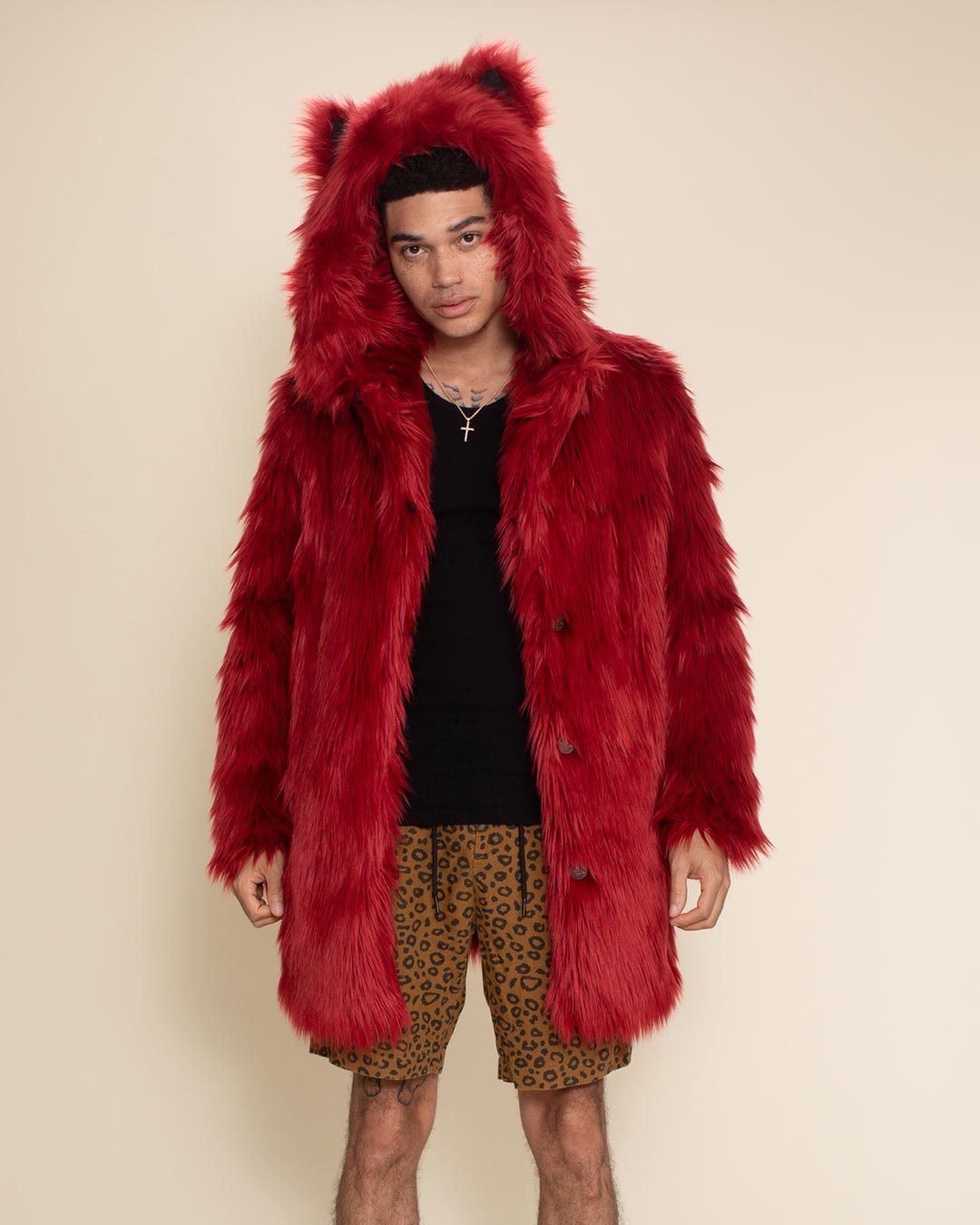 Red Velvet Wolf Classic Faux Fur Coat | Men&#39;s