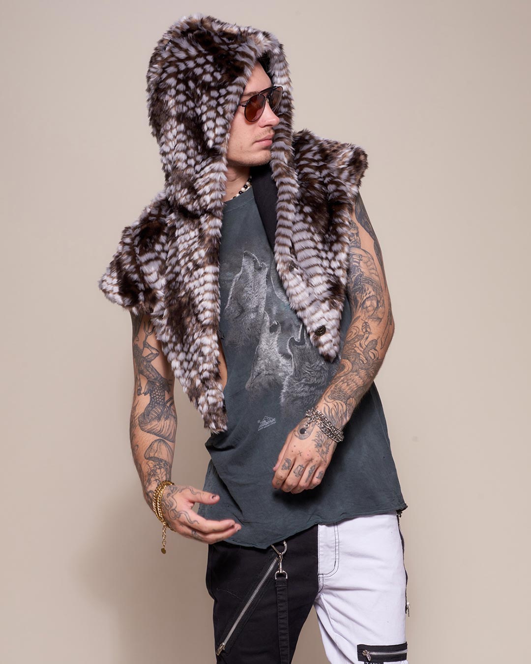 Viper Collector Edition Faux Fur Shawl with Hood on Male